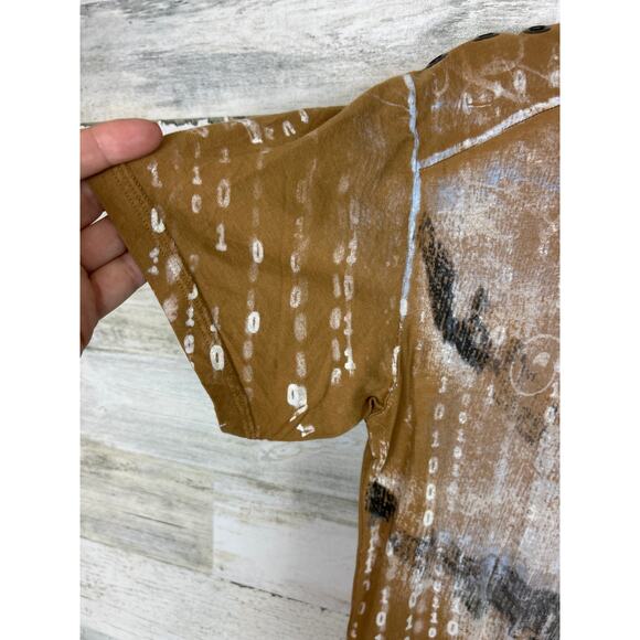 Indie Peace Men’s M Tan Artistic Organic Handmade T-Shirt Rare Discontinued NEW - Picture 3 of 7